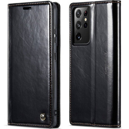 CASEME flipové puzdro pre Samsung Galaxy S21 Ultra 5G, Waxy Textured, čierne
