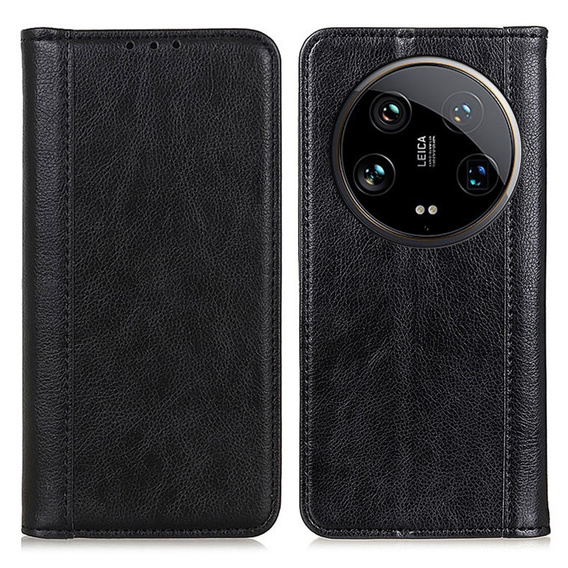 Obal na mobil pre Xiaomi 14 Ultra, Wallet Litchi Leather, čierne