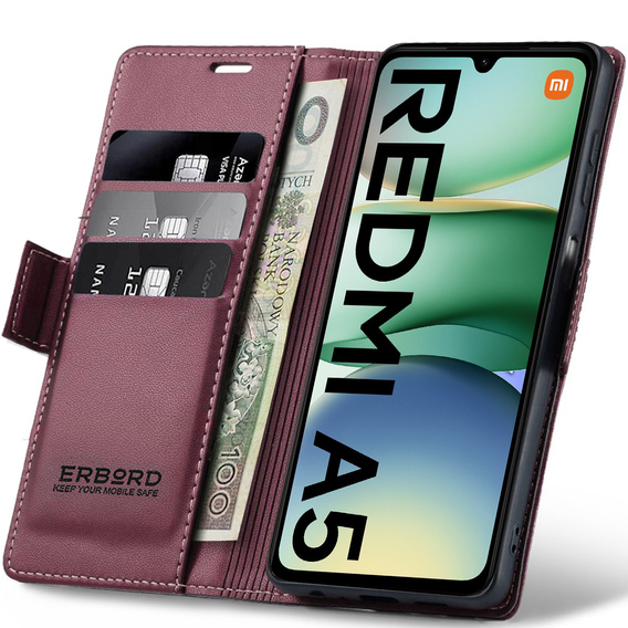 ERBORD Lesklá peňaženka Litchi s chlopňou pre Xiaomi Redmi A5