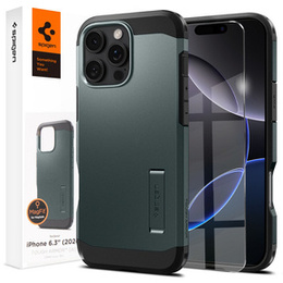 Puzdro Spigen pre iPhone 16 Pro, Tough Armor Mag MagSafe, zelený + tvrdené sklo 9H