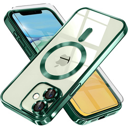 Puzdro pre iPhone 11, Electro MagSafe, zelený + sklo na displej