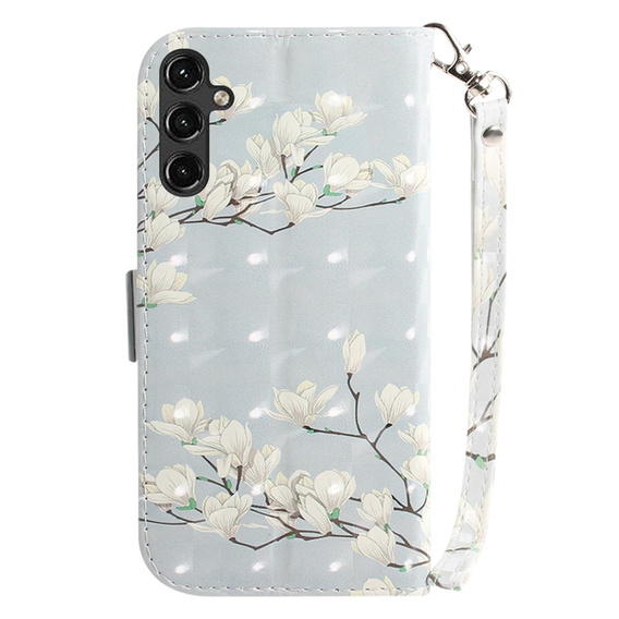 Klapkové puzdro pre Samsung Galaxy A14 4G/5G, Wallet, flowers magnolia, biele
