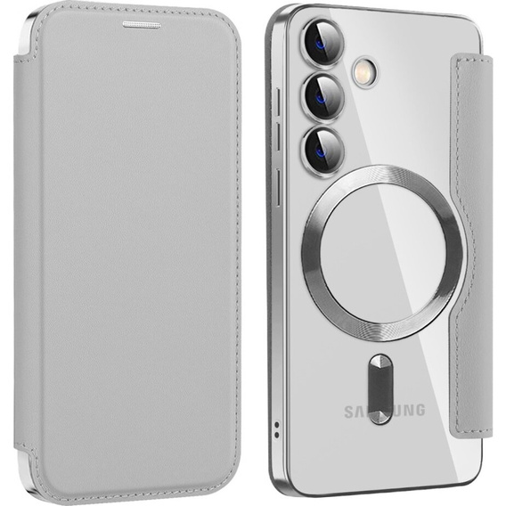 Klapkové puzdro pre Samsung Galaxy S24, RFID Wallet MagSafe CamShield, strieborné