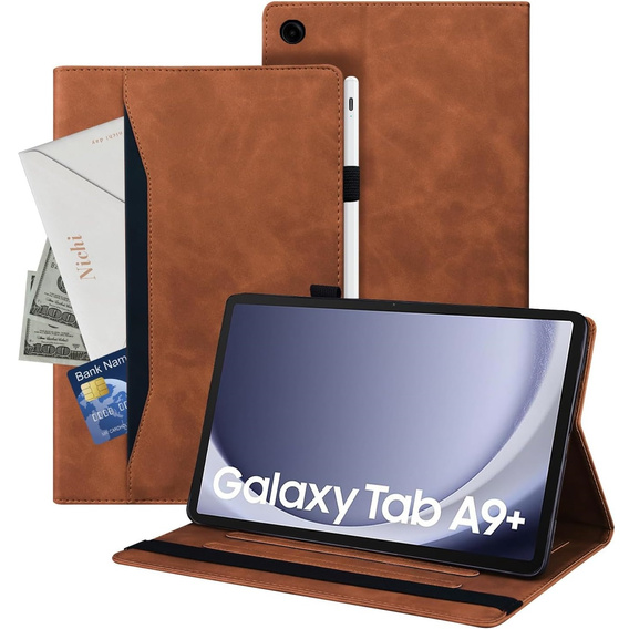 Puzdro pre Samsung Galaxy Tab A9+, Classic, s priestorom pre stylus, hnedé