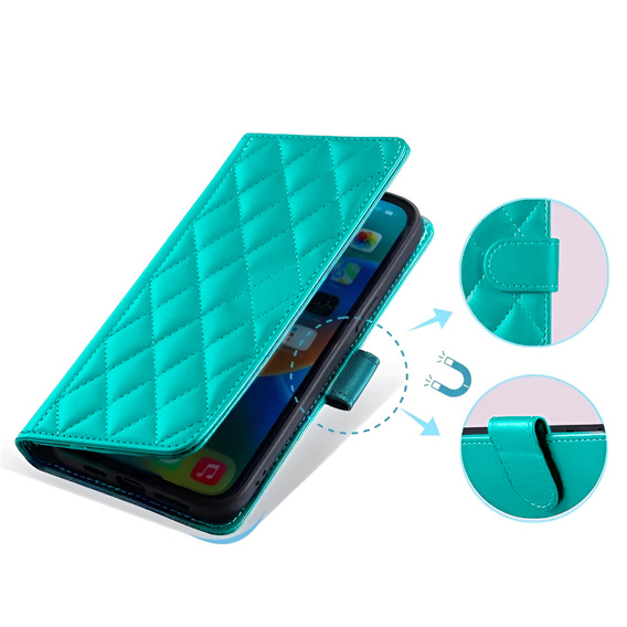 Puzdro s chlopňou pre Samsung Galaxy A16, Rhombus Crossbody Leather, zelený