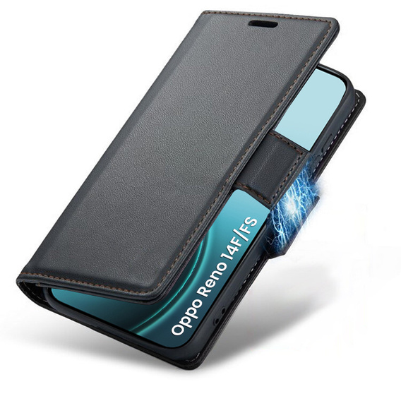 Puzdro pre Oppo Reno 14 F / 14 FS, ERBORD Glossy Litchi, flipová peňaženka, čierne