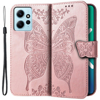 Klapkové puzdro pre Xiaomi Redmi Note 12 4G, Butterfly, ružové rose gold