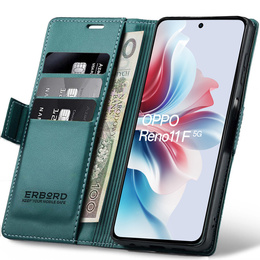 Puzdro pre Oppo Reno 11F, ERBORD Glossy Litchi, flipová peňaženka, zelený