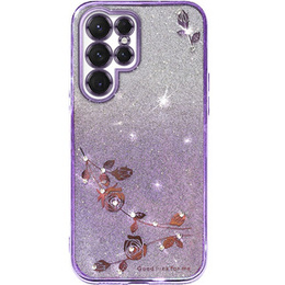 Puzdro pre Samsung Galaxy S23 Ultra, Glitter Flower, fialové