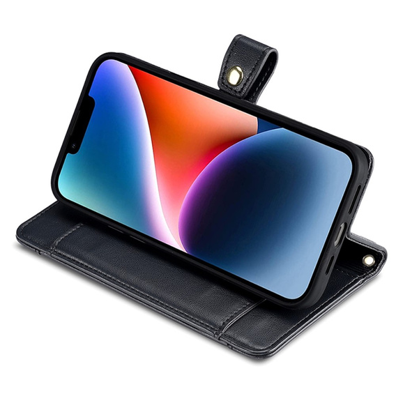 Klapkové puzdro pre iPhone 15, Wallet Zipper Pocket, čierne