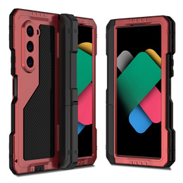 Pancierované puzdro pre Samsung Galaxy Z Fold6 5G, hliníkové, so stojanom a priestorom na stylus, červené