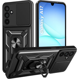 Pancierované puzdro pre Samsung Galaxy A17 5G, s ochranou fotoaparátu, so stojanom, čierne
