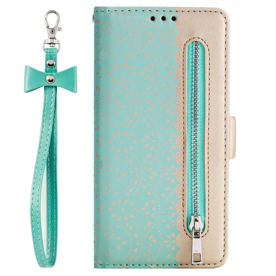 Klapkové puzdro pre Samsung Galaxy A53 5G, Wallet Pocket Zipper Lace, zelený