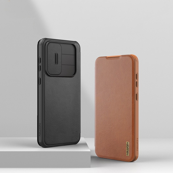 Flipové puzdro NILLKIN pre Samsung Galaxy A56, CamShield Qin Pro, kožené, hnedé