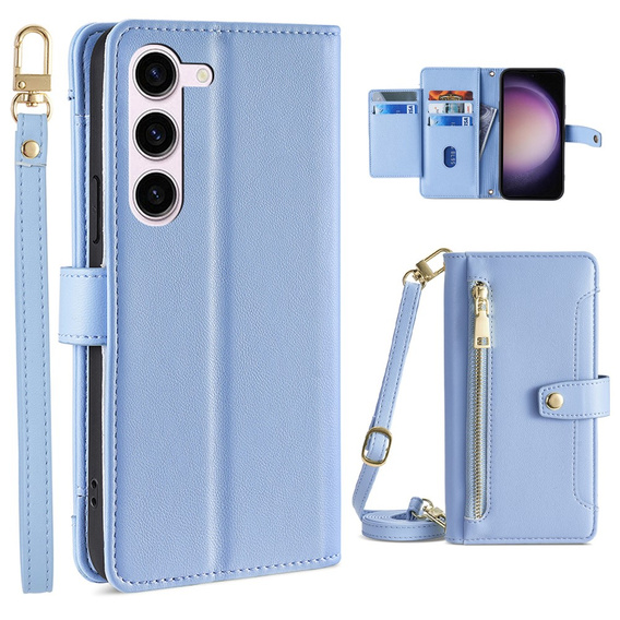 Klapkové puzdro pre Samsung Galaxy S23, Wallet Zipper Pocket, modré
