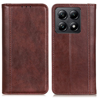 Obal na mobil pre Xiaomi 14T, Wallet Litchi Leather, hnedé