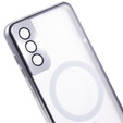 Magnetické puzdro Dual Glass MagSafe pre Samsung Galaxy S21+ Plus, strieborné