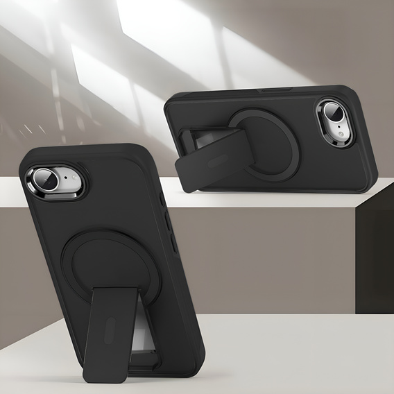 Puzdro pre Iphone 16E, Kickstand Matt Case, pre MagSafe, čierne
