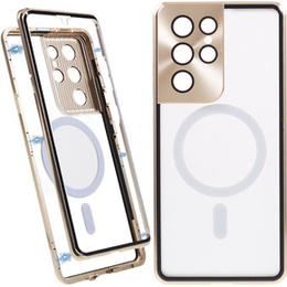 Magnetické puzdro Dual Glass MagSafe pre Samsung Galaxy S21 Ultra, zlaté