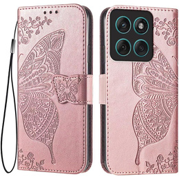 Klapkové puzdro pre Motorola Moto G86 5G, Butterfly, ružové rose gold