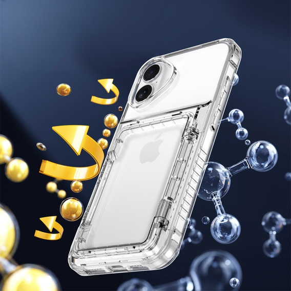 Puzdro pre iPhone 16 Plus, Card Holder Kickstand, transparentné 