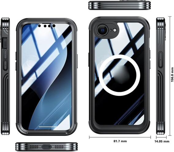 Puzdro pre iPhone 16E, Shockproof, so sklom, pre MagSafe, čierne