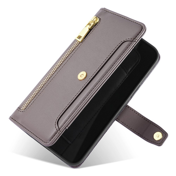 Klapkové puzdro pre Samsung Galaxy A25 5G, Wallet Zipper Pocket, sivé