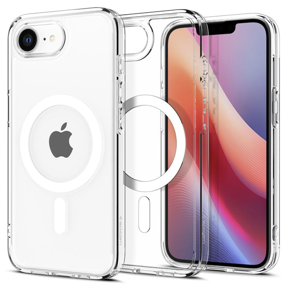Puzdro MagSafe Spigen pre iPhone 16E, Ultra Hybrid, transparentné / biele + tvrdené sklo 9H