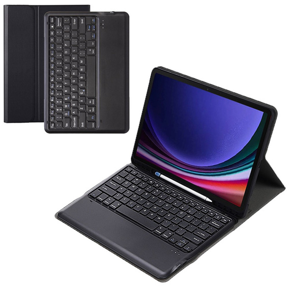 Puzdro + klávesnica Samsung Galaxy Tab S9+, Leather Pen Slot, čierne