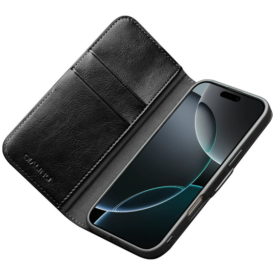 QIALINO Flipové puzdro z pravej hovädzej kože pre iPhone 17 Pro, čierne