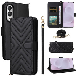 Puzdro s chlopňou pre Samsung Galaxy S25 Edge, Crossbody Leather Wallet, čierne