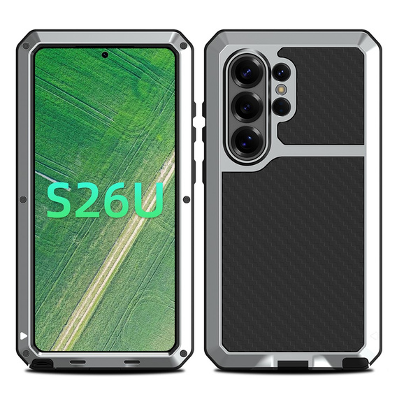 Puzdro s integrovaným sklom pre Samsung Galaxy S26 Ultra, strieborné