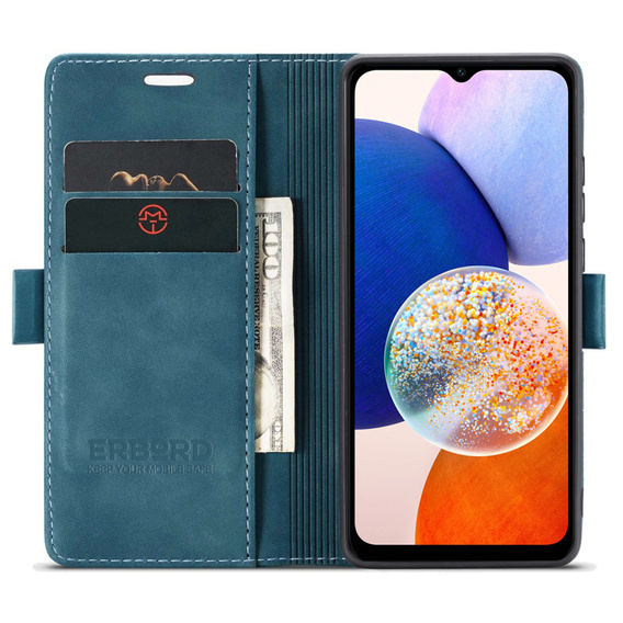 Puzdro pre Samsung Galaxy A14 4G/5G, ERBORD Vintage, peňaženka s chlopňou, modré