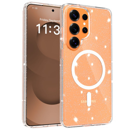 Tvrdené puzdro s trblietkami, pre MagSafe pre Samsung Galaxy S26 Ultra, priehľadné