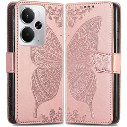 Klapkové puzdro pre Realme 14 5G / Realme 14T 5G, Butterfly, ružové rose gold