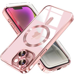 Puzdro pre iPhone 14, Electro MagSafe, ružové + sklo na displej