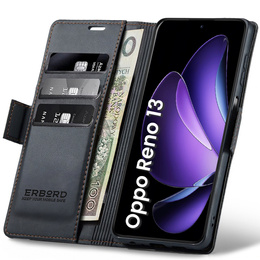 Puzdro pre Oppo Reno 13, ERBORD Glossy Litchi, flipová peňaženka, čierne