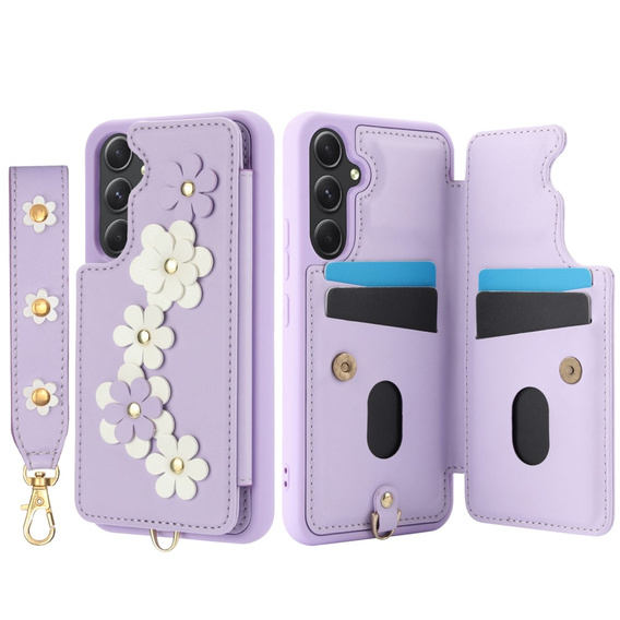 Puzdro pre Samsung Galaxy S23 FE, Leather Flower Card Slot, fialové