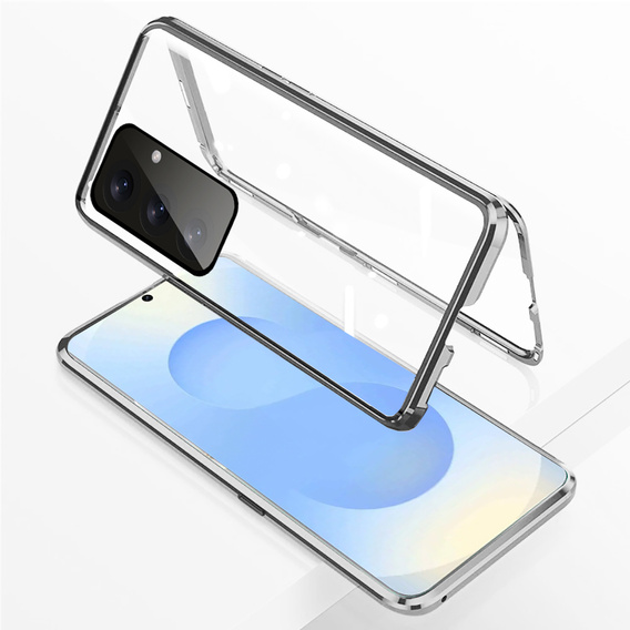 Puzdro pre Samsung Galaxy S25, Magnetic Dual Glass, strieborné