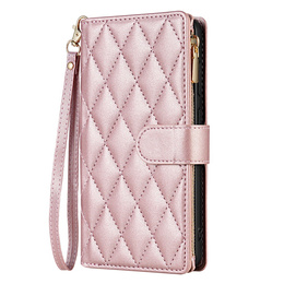 Puzdro s chlopňou pre Samsung Galaxy A56 5G, Rhombus Crossbody Leather, ružové rose gold