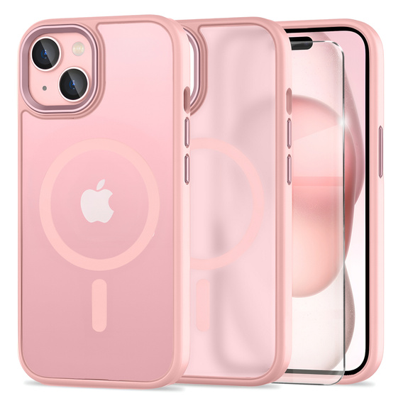 Puzdro pre iPhone 15, pre MagSafe, ERBORD Matt Case, ružový + sklo na displej