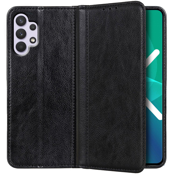 Obal na mobil pre Samsung Galaxy A32 4G, Wallet Litchi Leather, čierne