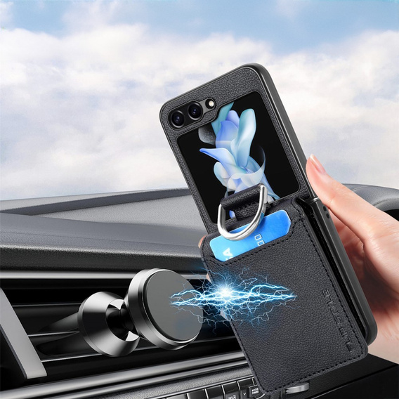 Puzdro pre Samsung Galaxy Z Flip7 FE / Z Flip6, Card Slot Ring Case, čierne
