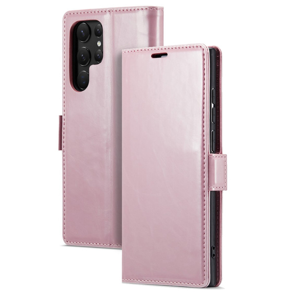 Klapkové puzdro pre Samsung Galaxy S23 Ultra, ERBORD Waxy Wallet, ružové