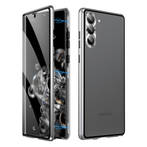 Puzdro pre Samsung Galaxy S23 Plus, Magnetic Dual Glass, strieborné