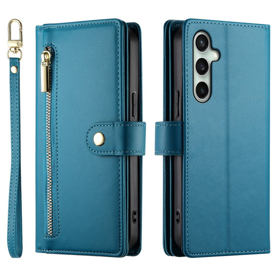 Klapkové puzdro pre Samsung Galaxy S24 FE, Wallet Zipper Pocket, modré