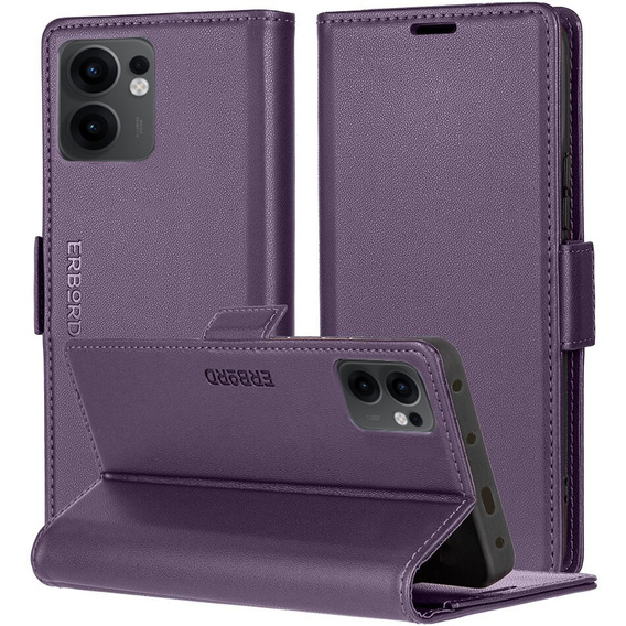 Puzdro pre Oppo Reno 13F / Oppo Reno 13FS, ERBORD Glossy Litchi, flipová peňaženka, fialové