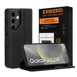 Kožené puzdro pre Samsung Galaxy S24, ERBORD LeatherWallet, čierne
