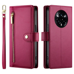 Klapkové puzdro pre Realme 14 Pro+ 5G, Wallet Zipper Pocket, červené