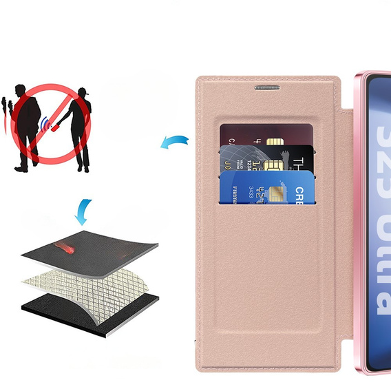 Klapkové puzdro pre Samsung Galaxy S25 Ultra, RFID Wallet MagSafe CamShield, ružové